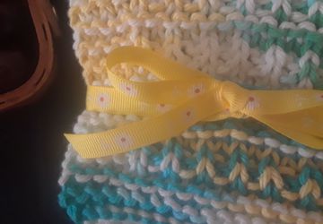 Yellow, White and Blue Knit Cotton Dishcloths/Facecloths