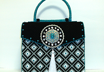 White,Black and Turquoise Large Handbag