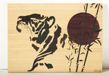 ORIGINAL  Wooden Zen Tiger japanese style art marquetry  home decor woodworking by Andulino