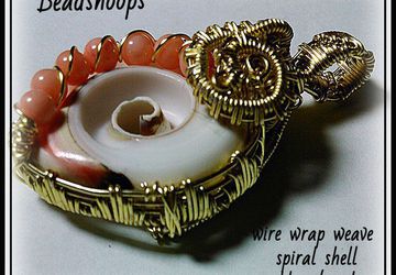 Wire wrap weave, spiral shell necklace-pendant