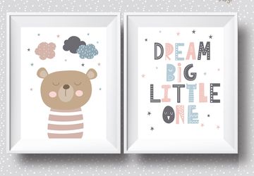 Dream big, bear, digital download, children wall art, Playroom print, nursery wall decor, kids poster, nursery poster