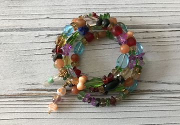 Colorful wrap bracelets, glass beads and gemstones