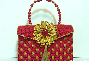 Red and Gold Bargello print handbag