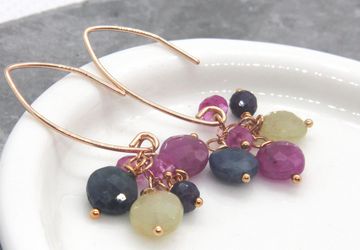 Sapphire Cluster Earrings Gold Filled September Birthstone Earrings Colorful Gemstone Jewelry Elegant Sapphire Jewelry