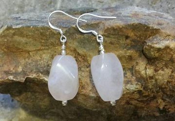 Semi Precious, Rose Quartz, Handmade Dangle Earrings, Quartz Earrings, Sterling Silver Earrings, Pink Earrings, Boho, Natural Jewelry