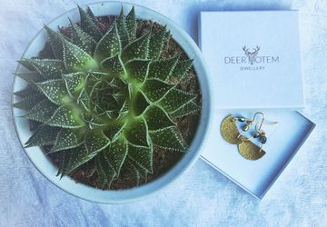 Half moon hammered brass earrings with rainbow beads