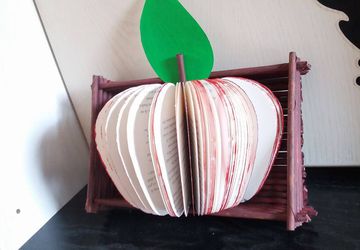 Book Art Apple - Paper Fruit - 3D Apple - 3D Sculpture - handmade from books hanging, 3d apple in basket