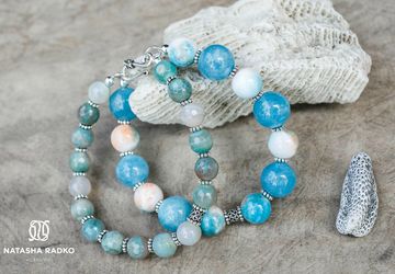 Wristlet with agate, quartz and amazonite