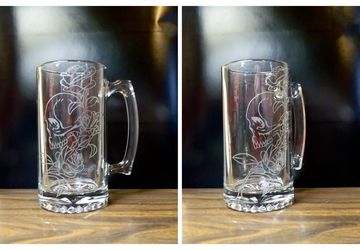 25 ounce etched Skull and Roses Beer Mug