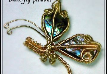 Abalone shell-wire wrap weave butterfly pendant