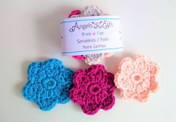 Re-Usable Cotton Crochet Eye Pads, Eye Make-Up Remover Pads, Travel Size Face and Neck Scrubbies, Eco-Friendly Cotton Pads