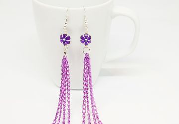 Chain Earrings Purple tassel hook earrings freshwater pearl chain tassel drop earring