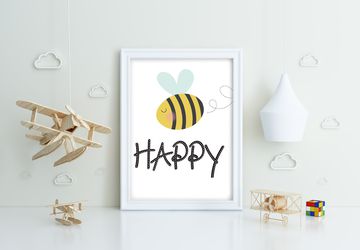 Bee Happy, Playroom print, nursery wall decor, kids poster, nursery print, kids wall art, playroom poster, digital download.