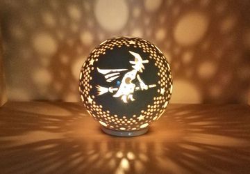 Ceramic Candle Holder With Witch Figurine, Ceramic Lantern, Halloween Decorations, Tea Light Holder