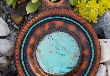 Handcrafted Leather Necklace with Handmade Chrysocolla Cabochon