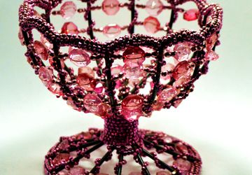 Pink Sugar bowl,Footed sugar bowl, Beaded sugar bowl