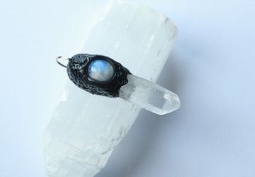 Moonstone and synthetic crystal quartz amulet