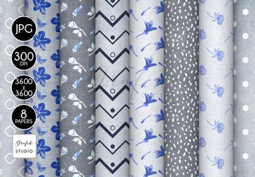 Blue Floral Spring Seamless Pattern Digital Paper Pack
