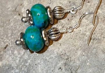 Chrysocolla Earrings, Blue Green Dangle, Sterling Silver Earrings, Semi Precious Gemstone, Natural Jewelry, Handmade, Boho Style