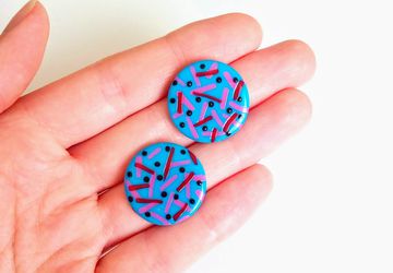 Large blue/ turquoise stud earrings, round/ circle polymer clay studs, colourful earrings, minimalist everyday studs, bridesmaid gift