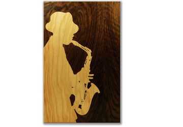 ORIGINAL Wooden blues jazz music black & white chill art marquetry portrait intarsia by Andulino
