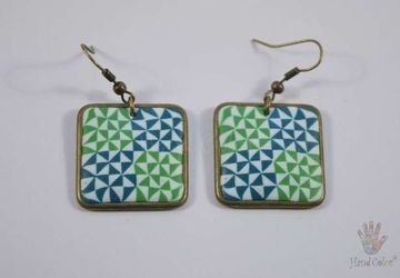 Portuguese Ceramic Tiles Squared Earrings - BQDA-2-61