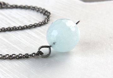 Blue Aquamarine Necklace Sterling Silver March Birthstone Aquamarine Jewelry Oxidized Silver