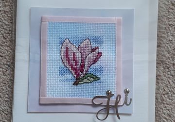 Magnolia flower cross stitch greetings card