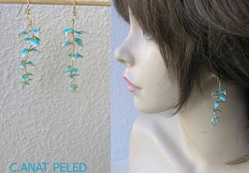 Turquoise long plant earrings, Leaf jewelry, Nature  inspired.
