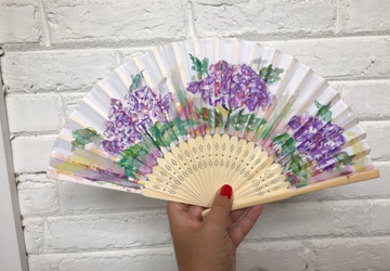 Hydrangeas Hand Painted Hand Fan, Handfan, Folding Fan - Gift for Her, Gift for Mom, Great Accessory for Outdoor Wedding, Beach Wedding