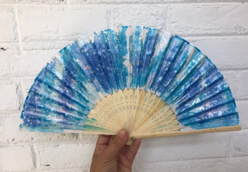 Blue Sparkle Hand Painted Hand Fan