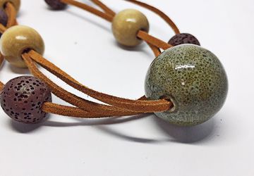Beaded Choker Necklace, Lava Bead Necklace, Wood Bead Necklace