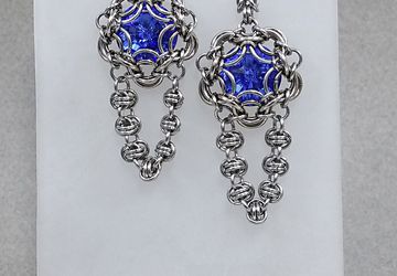 Swarovski Crystal Sapphire Blue Rivoli Stone in Chain Mail Earrings