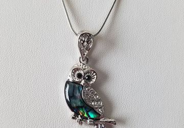 Silver Owl Necklace/Steampunk Silver Owl Necklace/Owl Necklace/Druid Necklace/Nature Owl Necklace/Boho Owl Necklace/ Abalone Shell Owl