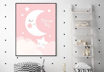 Dream big, moon and stars,pink, children wall art