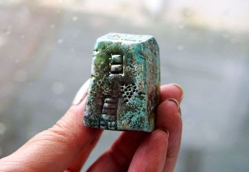 Raku ceramic little clay house, Home decor
