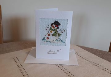 Cross Stitched Snowman Christmas card