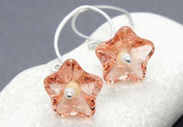 Flower Earrings Sterling Silver Peach Earrings