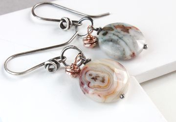 Crazy Lace Agate Earrings Mixed Metal Jewelry Earrings Rose Gold And Silver  Gemstone Jewelry Agate Jewelry
