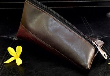 Vegan Leather Cosmetic Bag, Small Vegan Pouch, Makeup Bag, Triangle Makeup Purse, Soft Sunglasses Case, Mini Toiletry Case