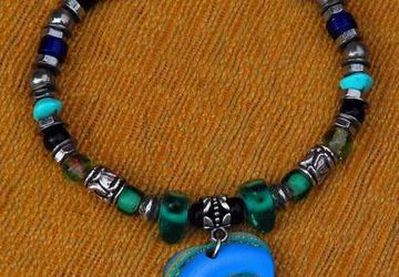 HEART BRACELET, VALENTINE; Stainless Steel, Green Blue,