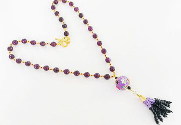 Handknotted purple jade necklace Swarovski crystals Kundan tassel pendant Chunky beads party necklace ethnic gift for her