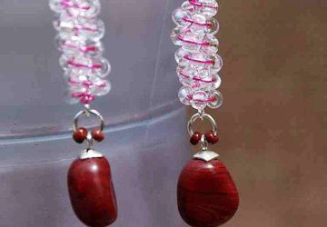 EARRINGS, CARNELIAN, COILING, Dangling,  Reddish, Brownish, Pink,