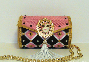 Pink,Black and Gold Round Clutch/Evening