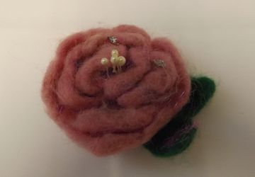 Beautiful pink rose flower needle felting brooch