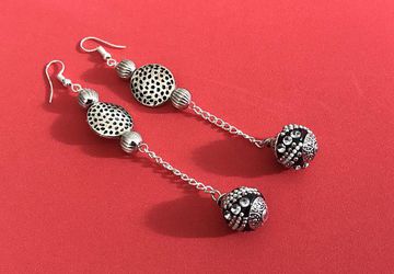 Handmade Boho Chain Earring black long statement earrings Kundan beads Indian jewelry ethnic dangle drops silver Kashmiri earring bridal shower gift