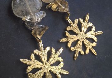Goldplated snowflake earrings with citrine gemstones,real snowflake design