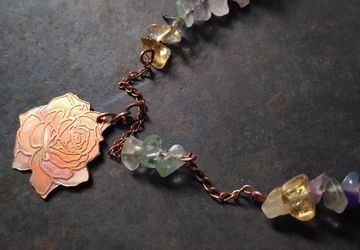 Copper rose necklace with fluorite,citrine,amethyst gemstones