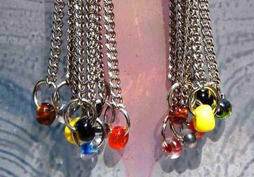 Dangle Earrings, Chandelier, Modern, Chains, Multicolored, Glass, Beads, Stylish, Sexy, OOAK