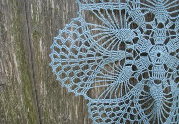Crochet doily, aquamarine lacy, round doily, floral motif